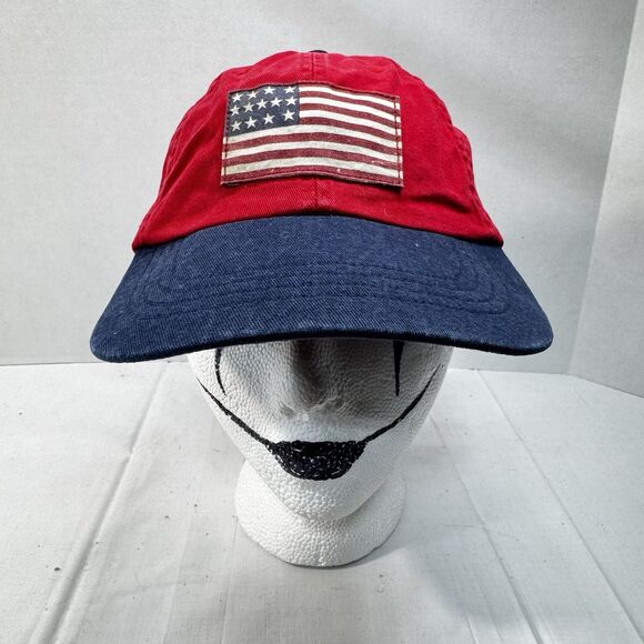 VTG Polo Ralph Lauren Hat USA Flag Cap Red Cotton Strap Back Embroidery Logo - Picture 1 of 13